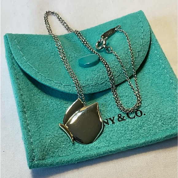 Tiffany & Co. Silver & 18K Yellow Gold Butterfly Pendant Necklace 16" - Picture 1 of 8